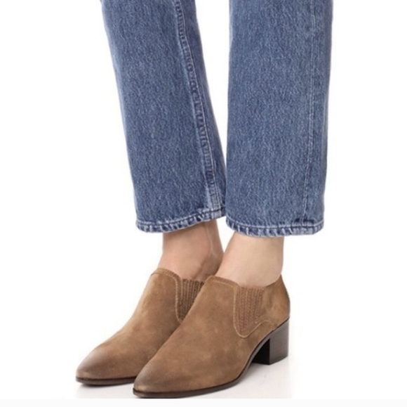 Frye Eleanor Western Chestnut Suede Leather Chunky Heeled Booties(10) - Picture 1 of 9